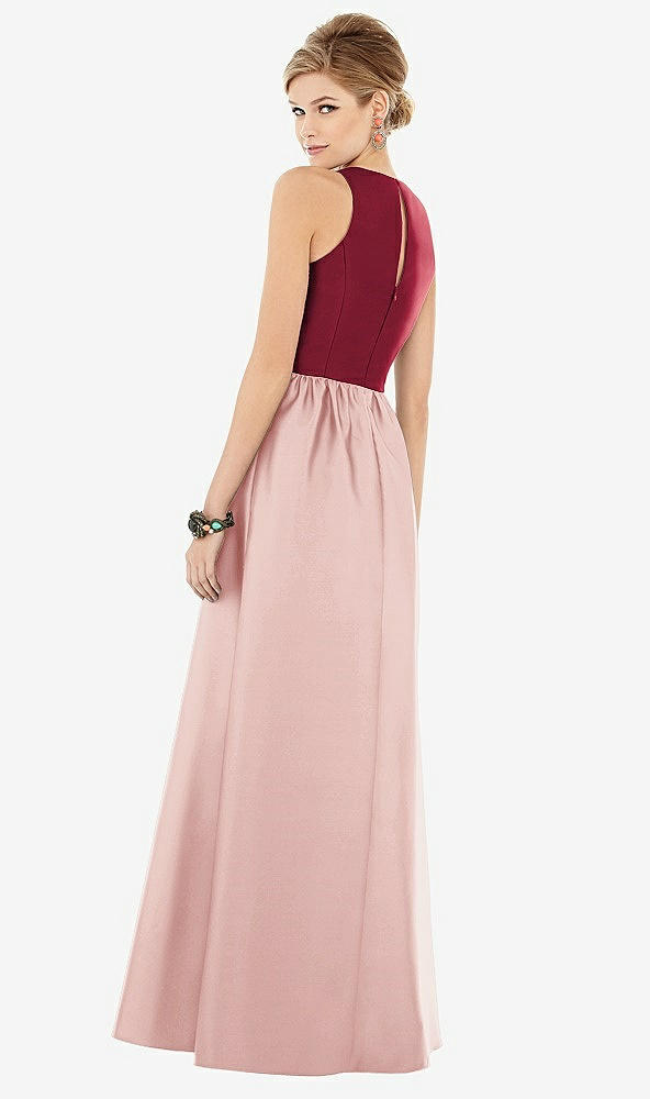 Back View - Rose & Burgundy Sleeveless Keyhole Back Satin Maxi Dress