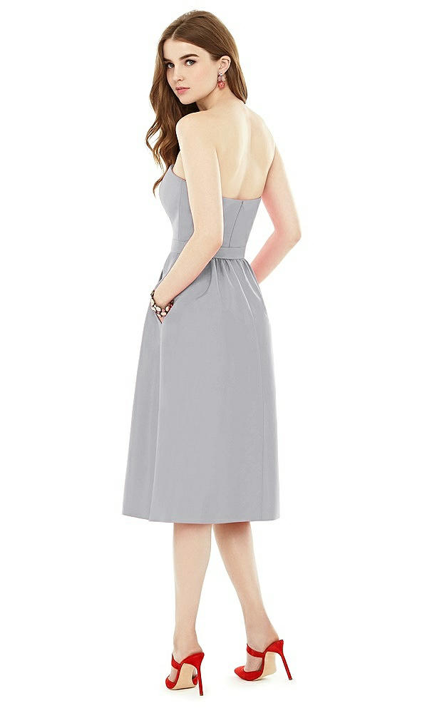 Back View - French Gray Midi Natural Waist Strapless Dress
