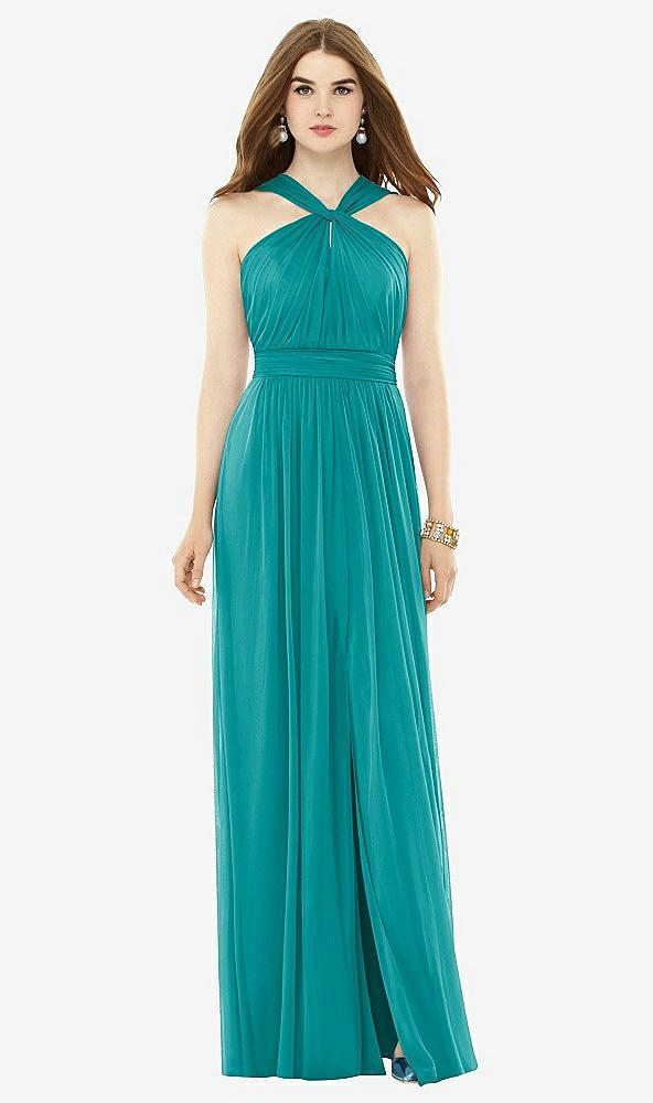 Front View - Mediterranean Maxi Chiffon Knit Halter Neck Dress