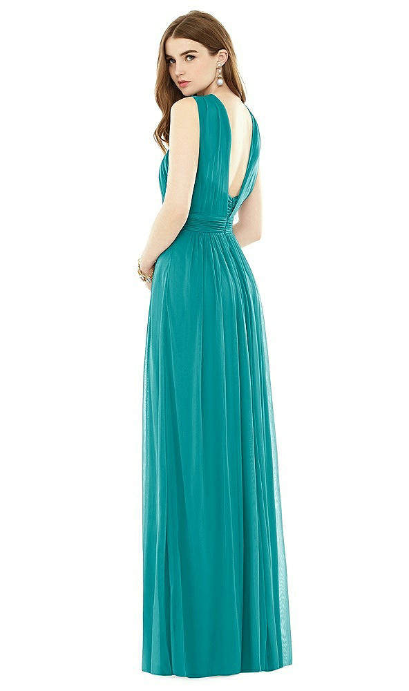 Back View - Mediterranean Maxi Chiffon Knit Halter Neck Dress