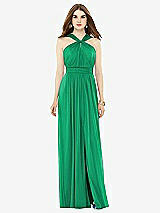 Front View Thumbnail - Pantone Emerald Maxi Chiffon Knit Halter Neck Dress