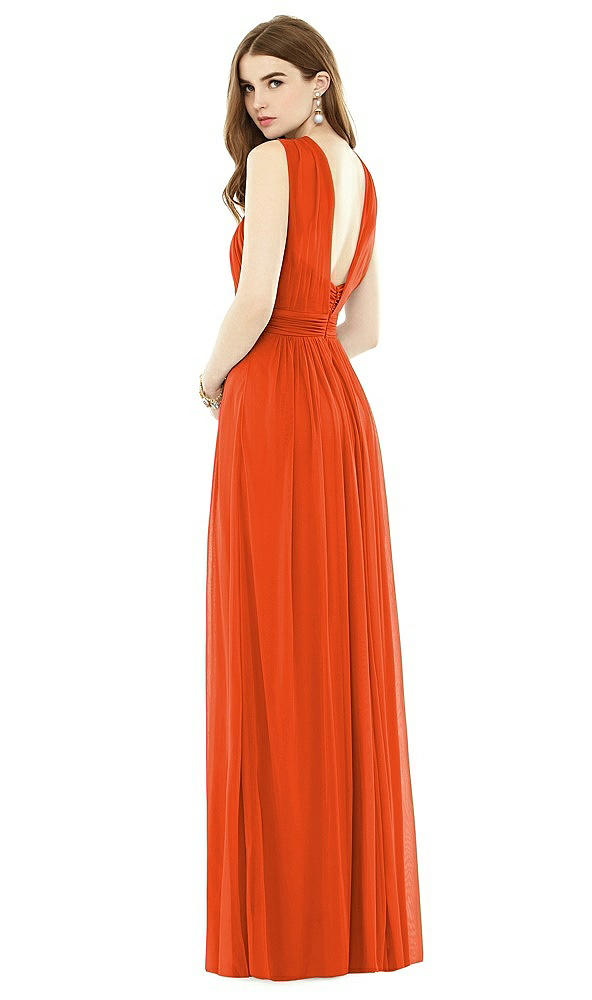 Back View - Tangerine Tango Maxi Chiffon Knit Halter Neck Dress