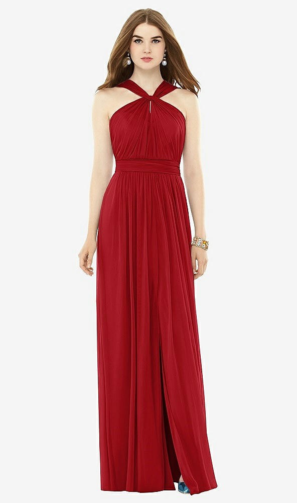Front View - Garnet Maxi Chiffon Knit Halter Neck Dress