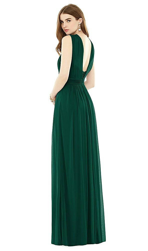 Back View - Hunter Green Maxi Chiffon Knit Halter Neck Dress