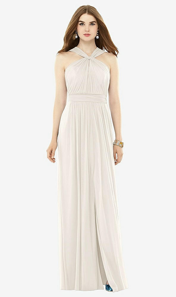 Front View - Ivory Maxi Chiffon Knit Halter Neck Dress