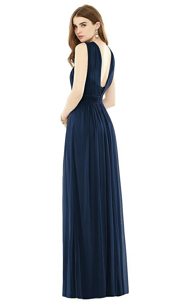 Back View - Midnight Navy Maxi Chiffon Knit Halter Neck Dress