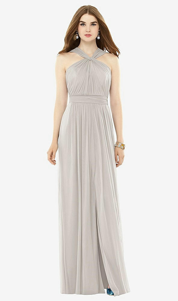 Front View - Oyster Maxi Chiffon Knit Halter Neck Dress