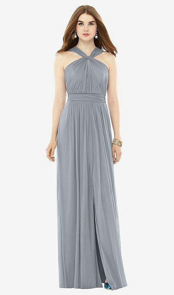 Front View - Platinum Maxi Chiffon Knit Halter Neck Dress