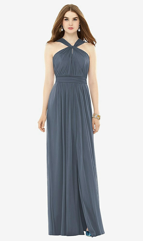 Front View - Silverstone Maxi Chiffon Knit Halter Neck Dress