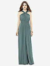 Front View Thumbnail - Smoke Blue Maxi Chiffon Knit Halter Neck Dress