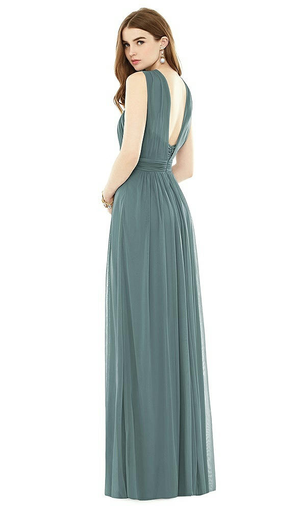 Back View - Smoke Blue Maxi Chiffon Knit Halter Neck Dress