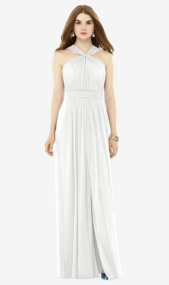 Front View - White Maxi Chiffon Knit Halter Neck Dress