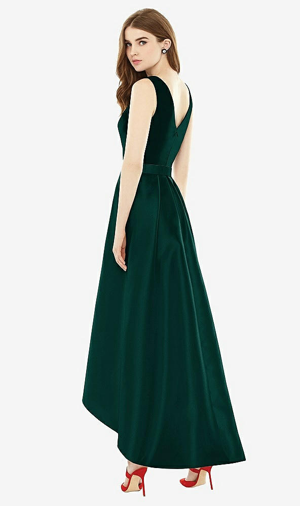 Back View - Evergreen & Evergreen Sleeveless Pleated Skirt High Low Dress with Pockets