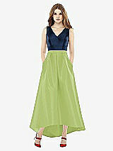 Front View Thumbnail - Mojito & Midnight Navy Sleeveless Pleated Skirt High Low Dress with Pockets