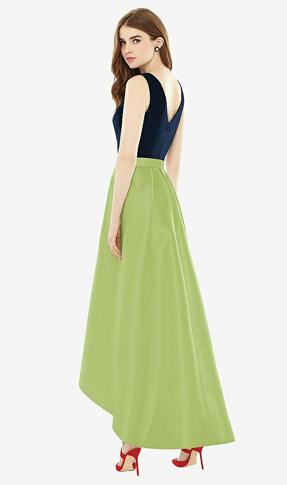Back View - Mojito & Midnight Navy Sleeveless Pleated Skirt High Low Dress with Pockets