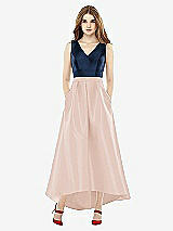 Front View Thumbnail - Cameo & Midnight Navy Sleeveless Pleated Skirt High Low Dress with Pockets