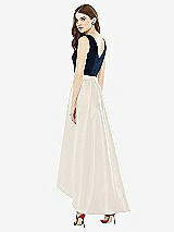 Rear View Thumbnail - Ivory & Midnight Navy Sleeveless Pleated Skirt High Low Dress with Pockets