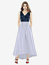 Front View Thumbnail - Silver Dove & Midnight Navy Sleeveless Pleated Skirt High Low Dress with Pockets