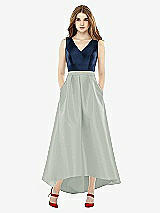 Front View Thumbnail - Willow Green & Midnight Navy Sleeveless Pleated Skirt High Low Dress with Pockets