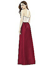 Rear View Thumbnail - Burgundy & Ivory Full Length Strapless Satin Twill dress with Pockets