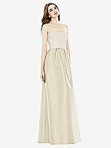 Front View Thumbnail - Champagne & Ivory Full Length Strapless Satin Twill dress with Pockets