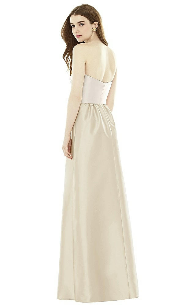 Back View - Champagne & Ivory Full Length Strapless Satin Twill dress with Pockets