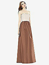Front View Thumbnail - Cognac & Ivory Full Length Strapless Satin Twill dress with Pockets