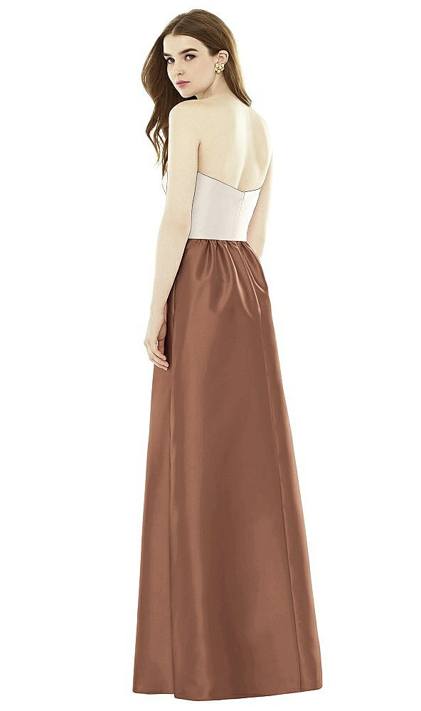 Back View - Cognac & Ivory Full Length Strapless Satin Twill dress with Pockets