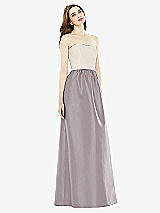 Front View Thumbnail - Cashmere Gray & Ivory Full Length Strapless Satin Twill dress with Pockets