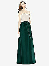 Front View Thumbnail - Evergreen & Ivory Full Length Strapless Satin Twill dress with Pockets
