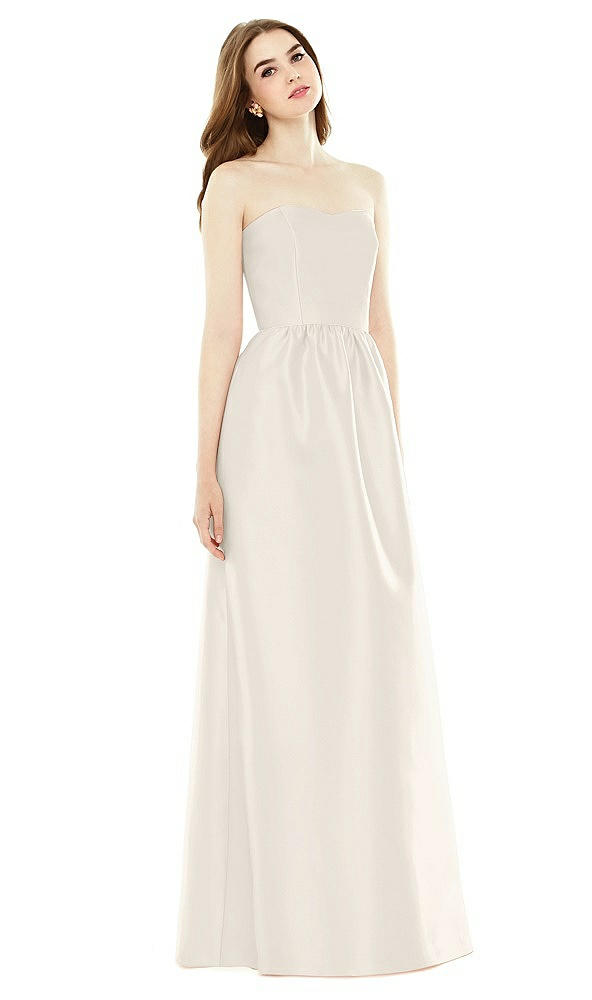 Front View - Ivory & Ivory Full Length Strapless Satin Twill dress with Pockets