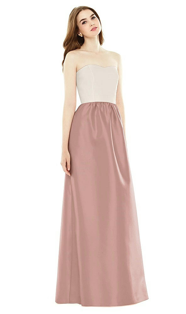Front View - Neu Nude & Ivory Full Length Strapless Satin Twill dress with Pockets