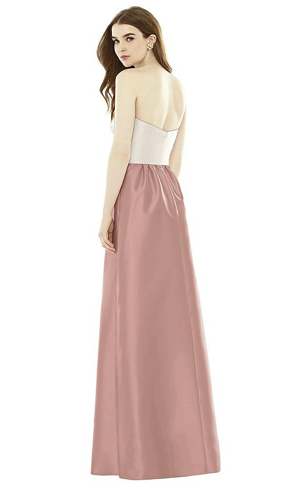 Back View - Neu Nude & Ivory Full Length Strapless Satin Twill dress with Pockets
