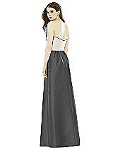Rear View Thumbnail - Pewter & Ivory Full Length Strapless Satin Twill dress with Pockets