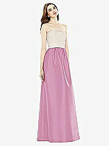 Front View Thumbnail - Powder Pink & Ivory Full Length Strapless Satin Twill dress with Pockets