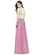 Rear View Thumbnail - Powder Pink & Ivory Full Length Strapless Satin Twill dress with Pockets