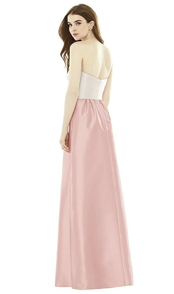 Back View - Rose & Ivory Full Length Strapless Satin Twill dress with Pockets
