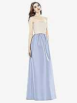 Front View Thumbnail - Sky Blue & Ivory Full Length Strapless Satin Twill dress with Pockets