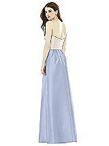 Rear View Thumbnail - Sky Blue & Ivory Full Length Strapless Satin Twill dress with Pockets