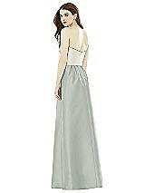 Rear View Thumbnail - Willow Green & Ivory Full Length Strapless Satin Twill dress with Pockets