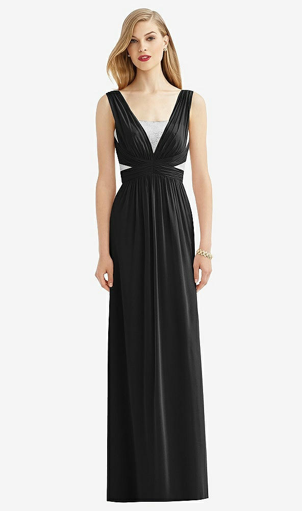 Front View - Black & Metallic Silver After Six Bridesmaid Dress 6741
