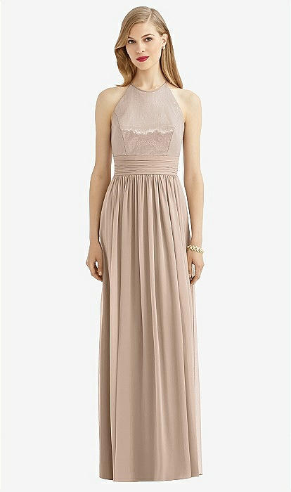 Halter Lux Chiffon Sequin Bodice Bridesmaid Dress In Topaz The