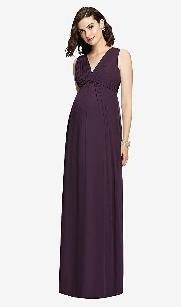 Front View - Aubergine  Sleeveless Shirred Skirt Maternity Dress