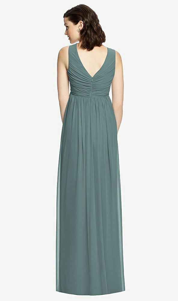 Back View - Smoke Blue  Sleeveless Shirred Skirt Maternity Dress