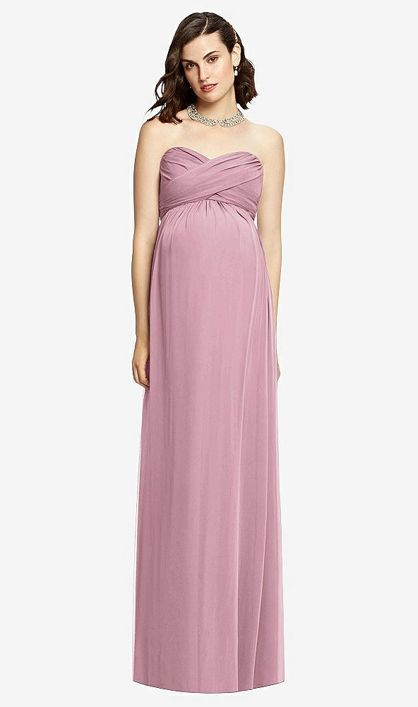 Front View - Dusty Pink Draped Bodice Strapless Maternity Dress