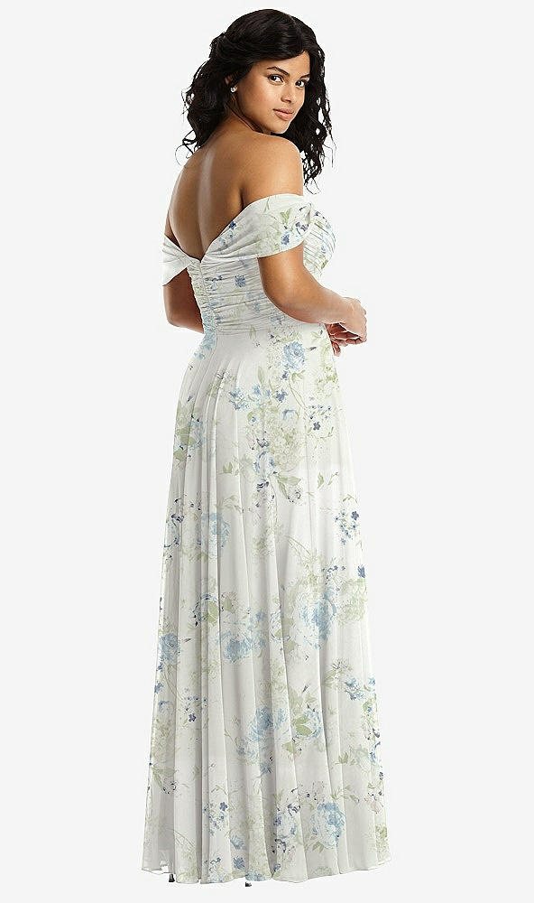 Back View - Bleu Garden Off-the-Shoulder Draped Chiffon Maxi Dress