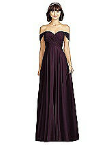 Front View Thumbnail - Deep Plum Off-the-Shoulder Draped Chiffon Maxi Dress