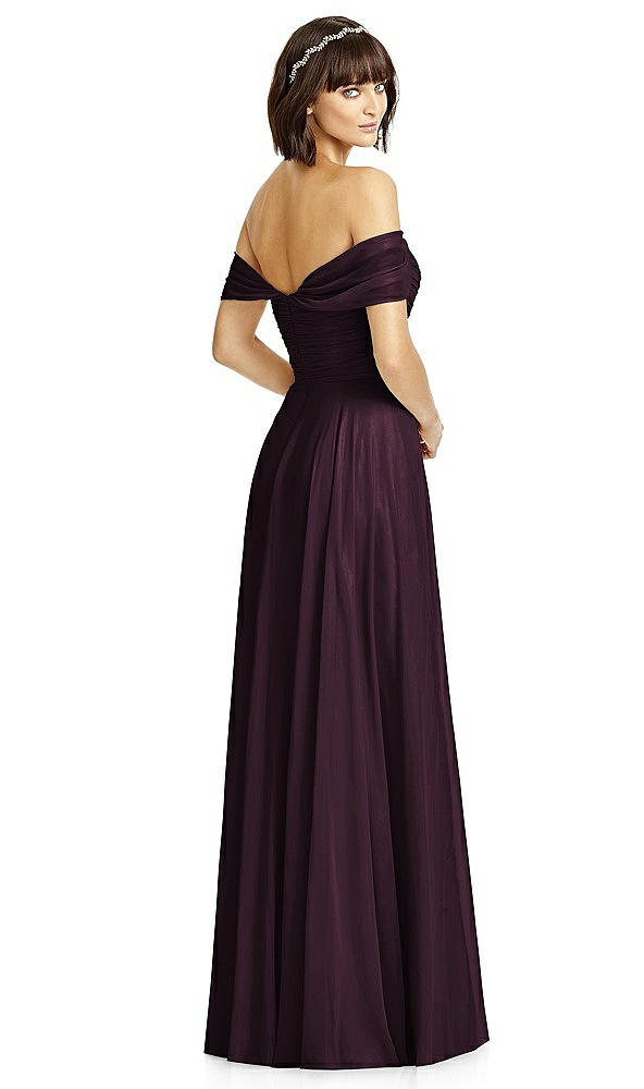 Back View - Deep Plum Off-the-Shoulder Draped Chiffon Maxi Dress
