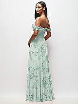 Rear View Thumbnail - Mint Green Floral Off-the-Shoulder Draped Chiffon Maxi Dress