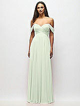 Alt View 3 Thumbnail - Mint Green Off-the-Shoulder Draped Chiffon Maxi Dress